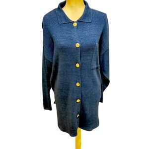 Vtg 90’s Nancy b. NYC blue duster Cardigan silver Buffalo embossed buttons sz XL